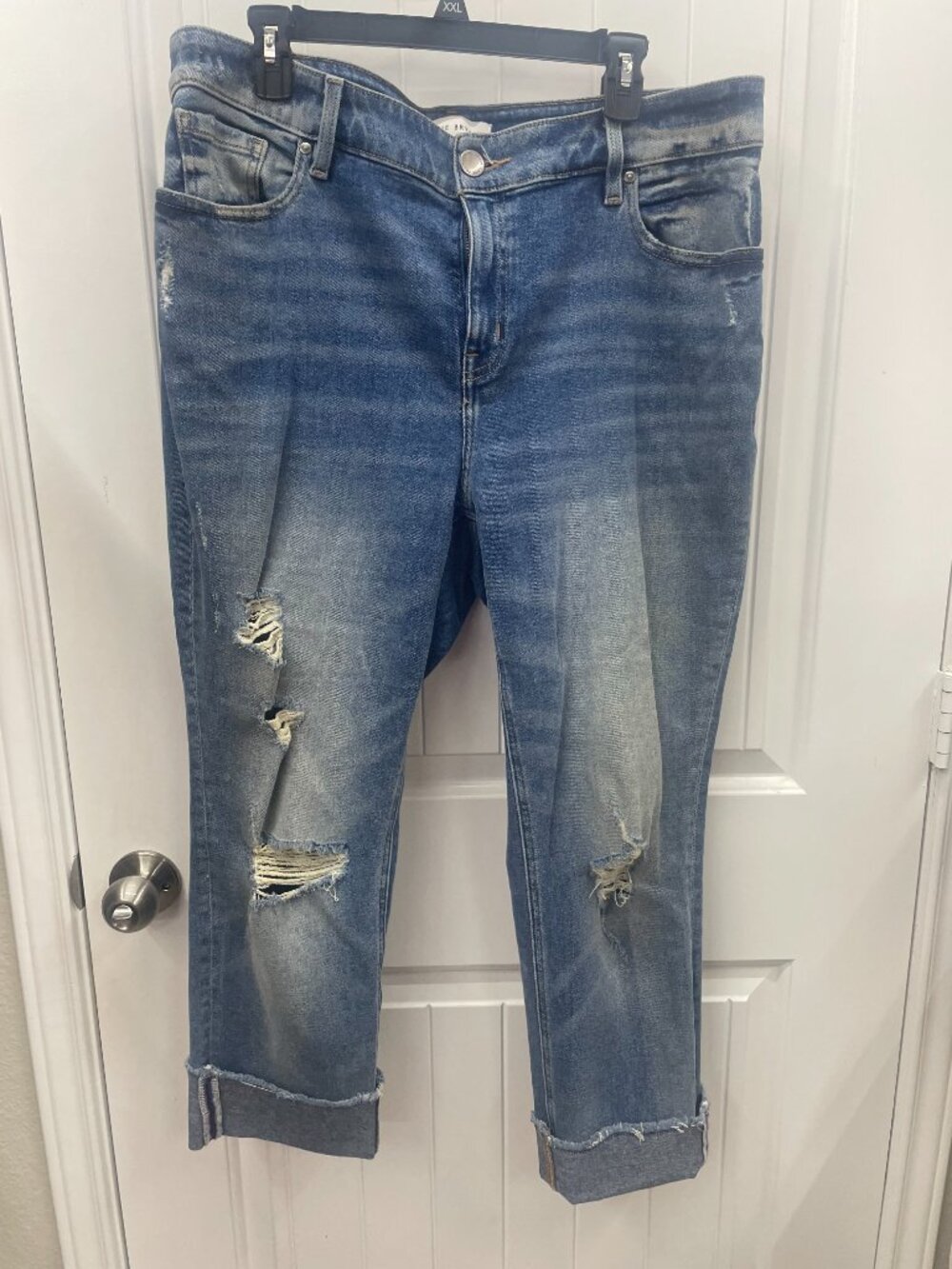NEW Lane Bryant Distressed Boyfriend Jeans in Washed Blue Cuffed Hem Size 14W